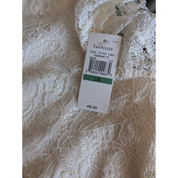 Van Heusen Womens White Top- Floral Lace Front L NWT - Picture 6 of 6